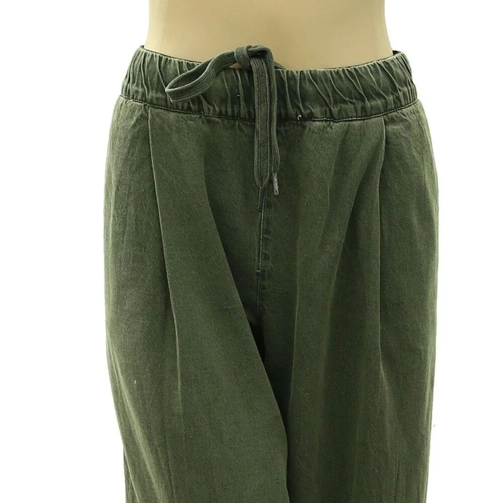 Free People Women's Wide-Leg Drawstring Trouser Pants Adjustable Olive M 288740